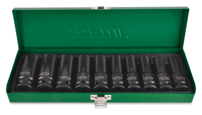 Набор ударных головок удлиненных 1/2" от 10 до 24 мм, 10 предметов TOPTUL GDAD1002 Набор ударных головок удлиненных 1/2" от 10 до 24 мм, 10 предметов TOPTUL GDAD1002