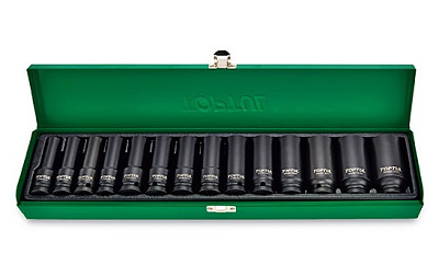 Набор ударных головок удлиненных 1/2" от 10 до 32 мм, 14 пр. в мет.ящике TOPTUL GDAD1401